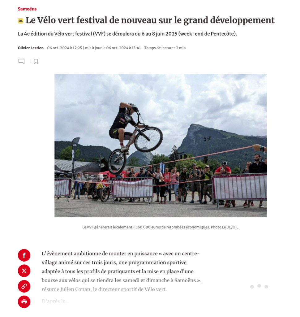 article Le dauphiné - 4e édition du vélo Vert Festival à Samoëns